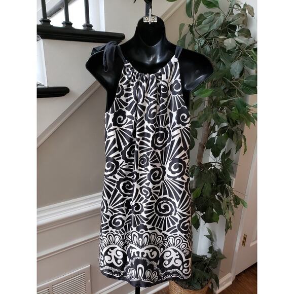 White House Black Market  Silk Sleeveless Dress Black/White Geometric Print 0 - Picture 7 of 10